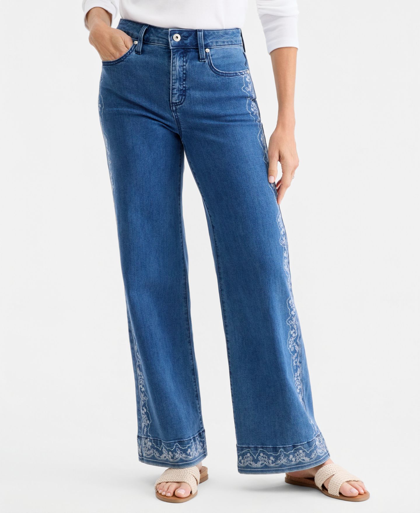 Женские джинсы Style & Co Printed High-Rise Five-Pocket Wide-Leg, цвет: Варёный — фото 3