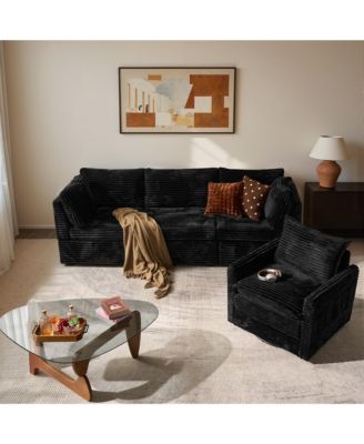 Sectional Cloud Couch Sofa with Swivel Chair, Comfy Deep Seat Modular Convertible Couches, Modern Plush Corduroy Sofa Set for Living Room