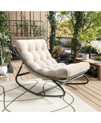 Patio Rocking Chair- Heavy Duty Metal Frame Waterproof Cushion 400lbs