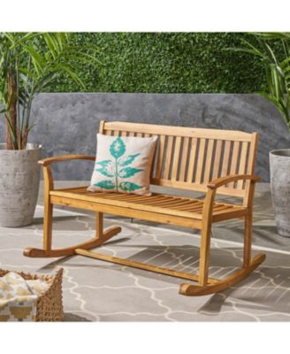 Patio Rocking Loveseat Wood 2-Person Outdoor Rocker Bench with Cushions