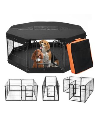 8 Panel Foldable Metal Dog Playpen 24 in with Top Cover Bottom Pad Storage Bag