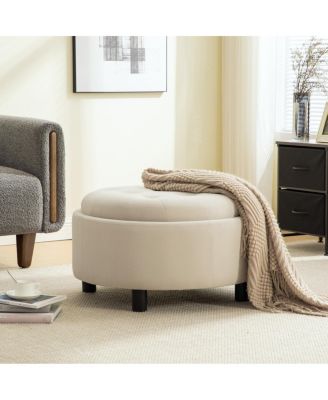 Upholstered Round Storage Ottoman with Reversible Lid