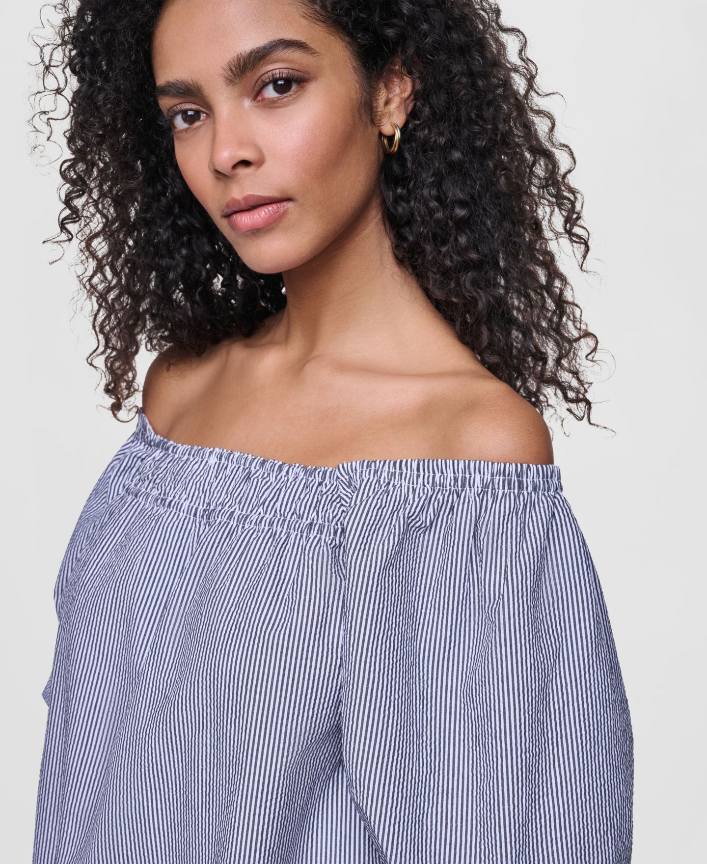 Женское платье DKNY Jeans Half Puff-Sleeve Seersucker Mini with Square Neckline, цвет: Чёрный — фото 3