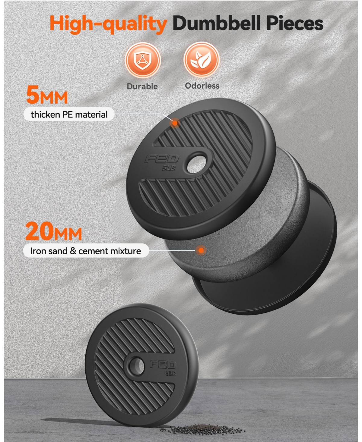 Fed Fitness Adjustable Dumbbells, Weight Set with Connector, 5 in 1 Dumbbells Set (Barbell, Kettlebells, Push up Stand