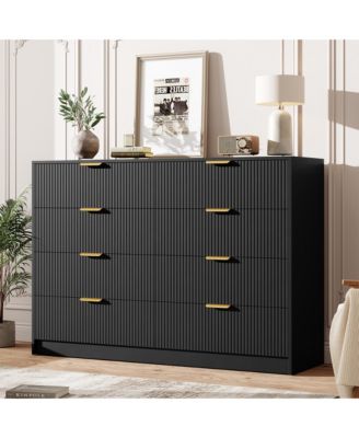 Fluted 8 Drawers Dresser for Bedroom, Wide Modern Chest of Drawers with Metal Handles, For Living Room, Entryway, Hallway