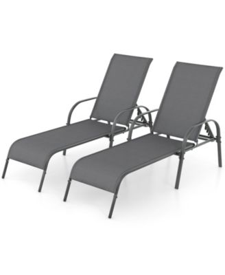 2PCS Patio Lounge Chair Chaise w/ Adjustable Reclining Armrest