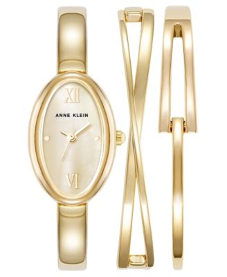 Women's Quartz Oval Gold-Tone Alloy Metal Bangle Watch Set 21.5mm