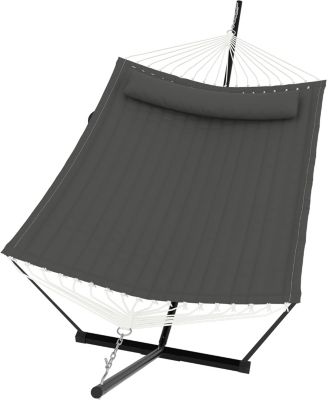 2 Person Hammock with Stand for Outside, Double Hammock with Stand and Pillow,  Balance Rope, Large Hammock