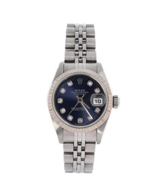 Pre-Owned Rolex Oyster Perpetual Datejust Automatic Watch in Stainless Steel and White Gold with Diamond Markers 26mm - Dial color: blue