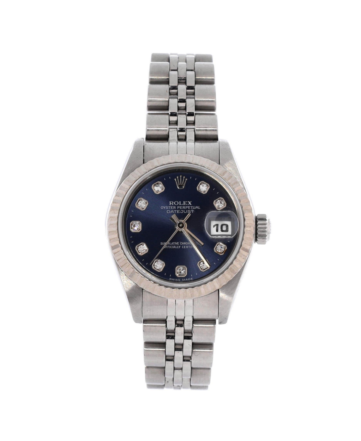 PreOwned Rolex Oyster Perpetual Datejust Automatic Watch in Stainless Steel and White Gold with Diamond Markers 26mm  Dial color blue