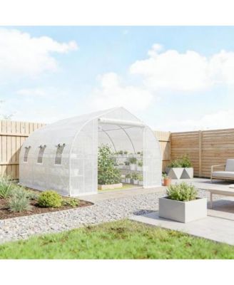 9.7 x 11.3 x 6.4 FT PE Cover Steel Walk In Tunnel Greenhouse for Outdoor Garden