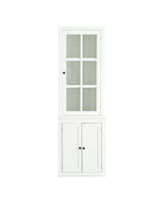 75.25" Tall Freestanding Pantry Cabinet with Glass Door & Lattice Window, Farmhouse Display Cabinets with Storage