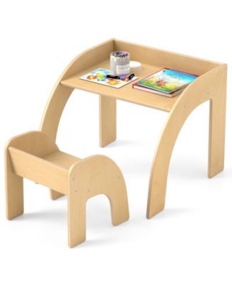 Children Desk Chair Set with Drawer and Storage Hutch