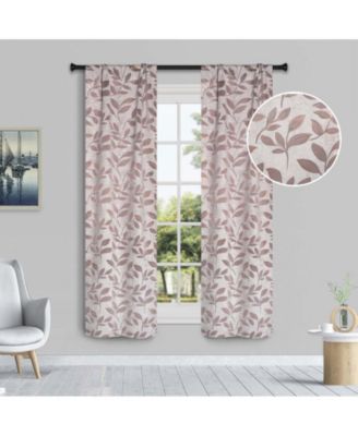 Leaves Machine Washable Room Darkening Semi Blackout Curtains, Set of 2