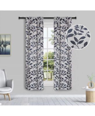 Leaves Machine Washable Room Darkening Blackout Curtains, Set of 2