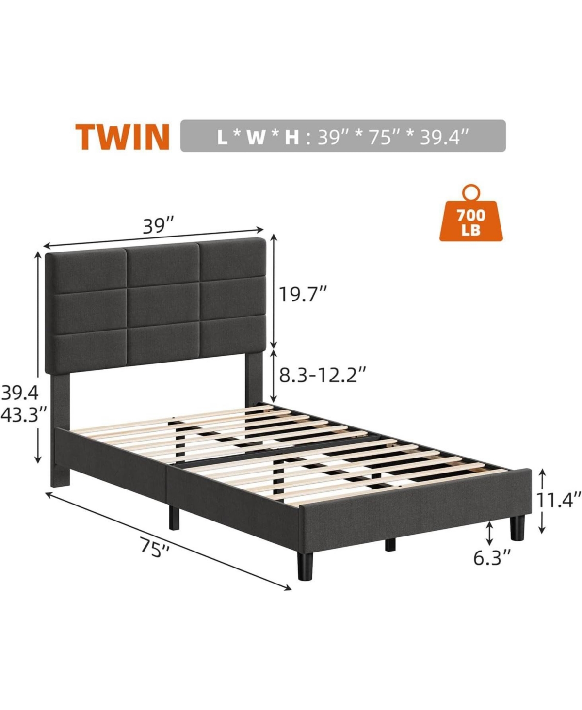 gaomon King Linen Platform Bed with Headboard, 700 lb Support