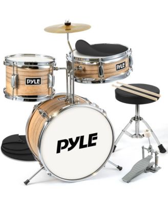 3-Piece Kids/Junior Drum Set - Includes Bass Drum, Tom, Snare, Cymbal, Throne, and Sticks, Natural Finish (PDRMKIT72N)