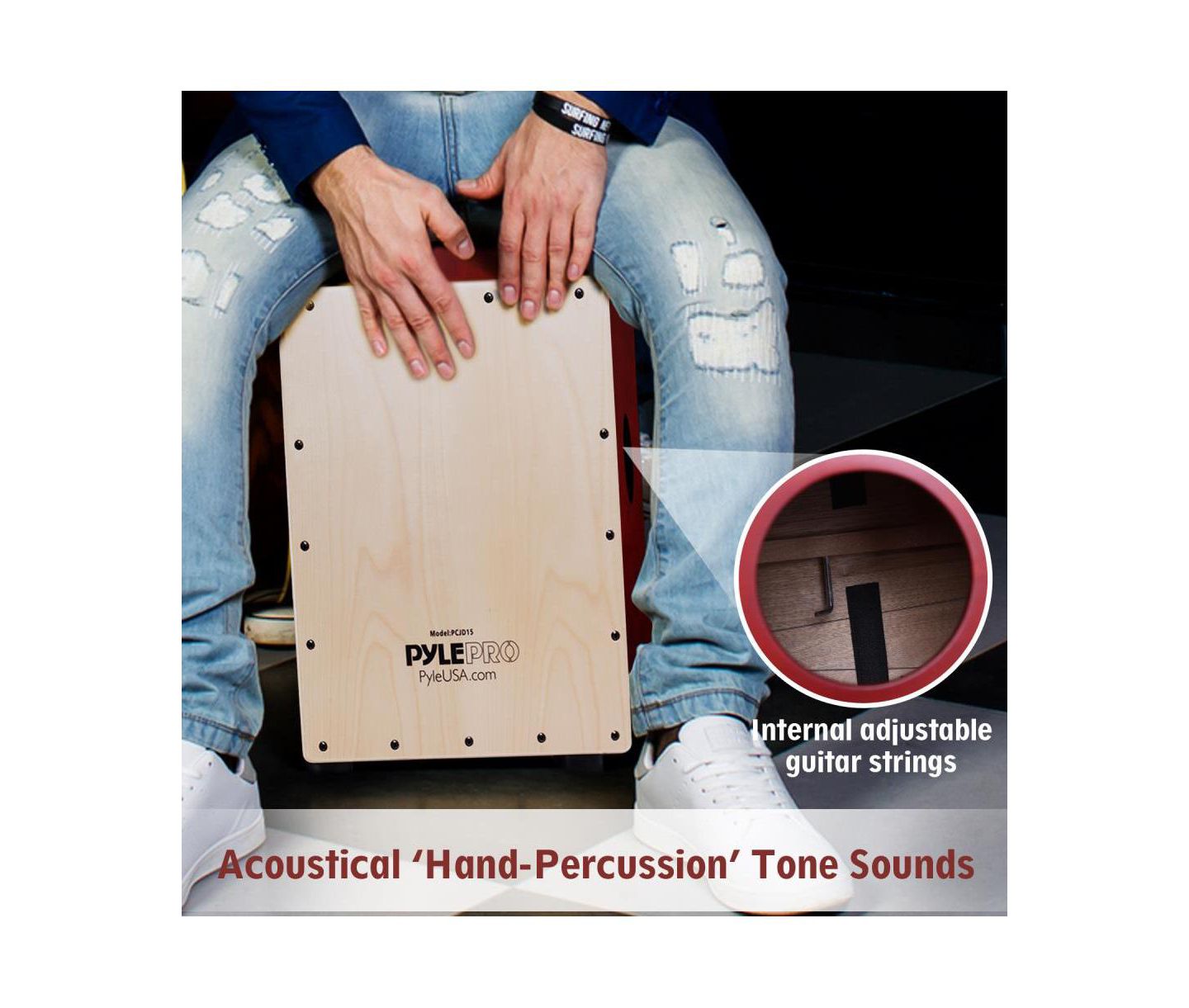 Детская игрушка Pyle Hand-Crafted Wooden Stringed Jam Cajon, цвет: Красный — фото 5