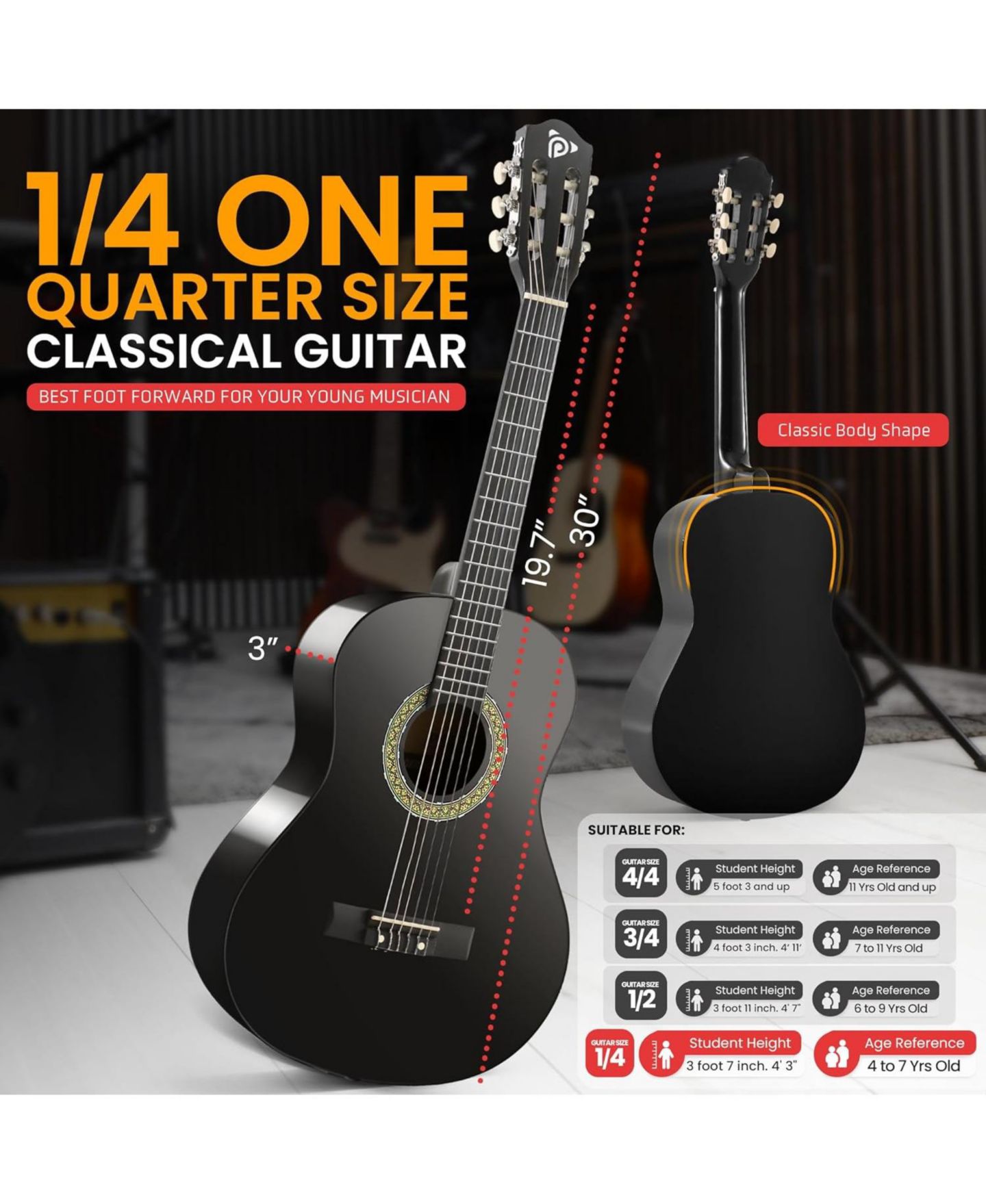 Детские игрушки Pyle Beginner 30" Junior Acoustic Guitar Nylon-String Kit, Ages 4+, цвет: Чёрный — фото 3
