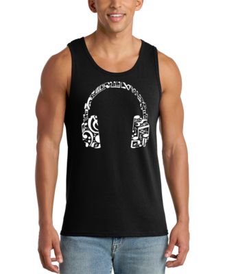 Men's Headphones Music Word Art Graphic Tank Top