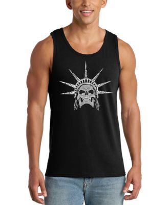 Men's Skull Statue Liberty Crown Spikes Word Art Graphic Tank Top