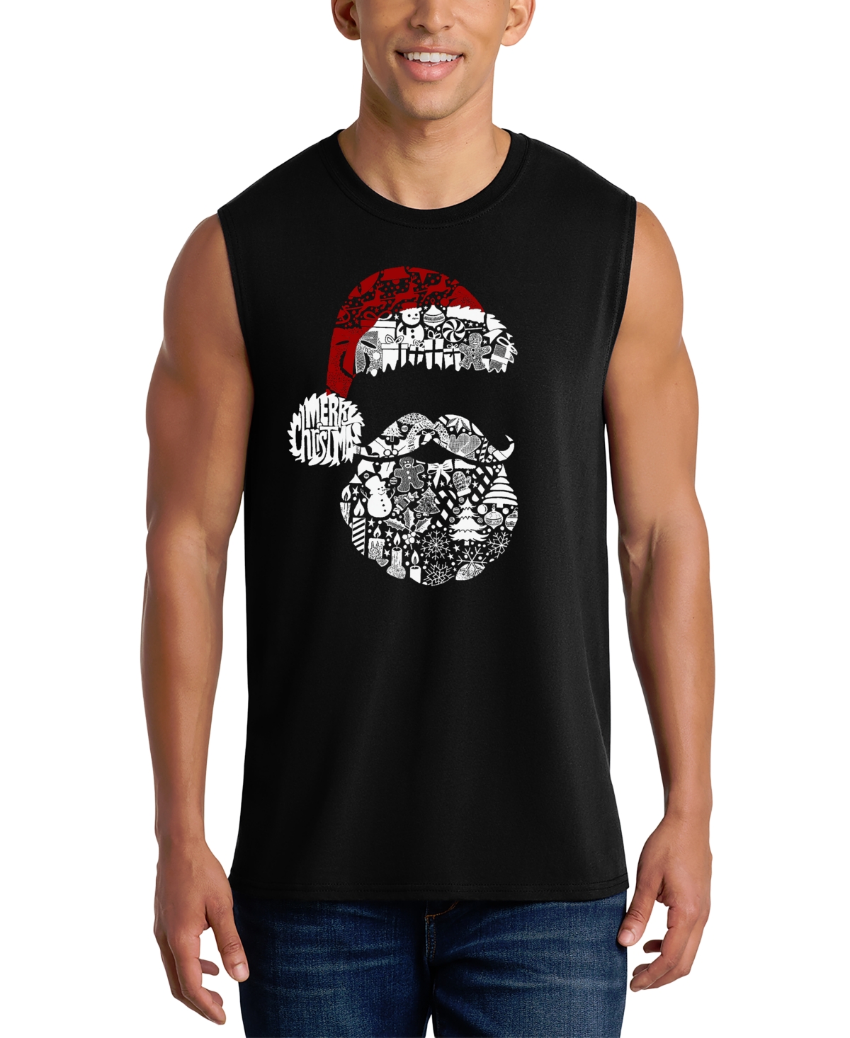 La Pop Art Men's Santa Beard Typography Face Design Tank Top