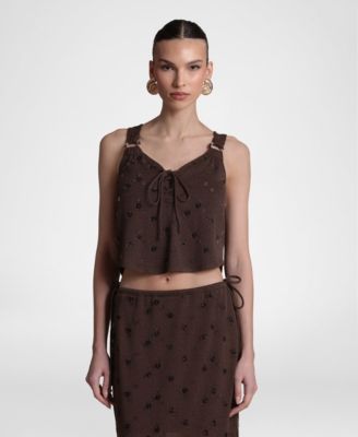 Women's Weave Detail Sweetheart Neck Tank Top