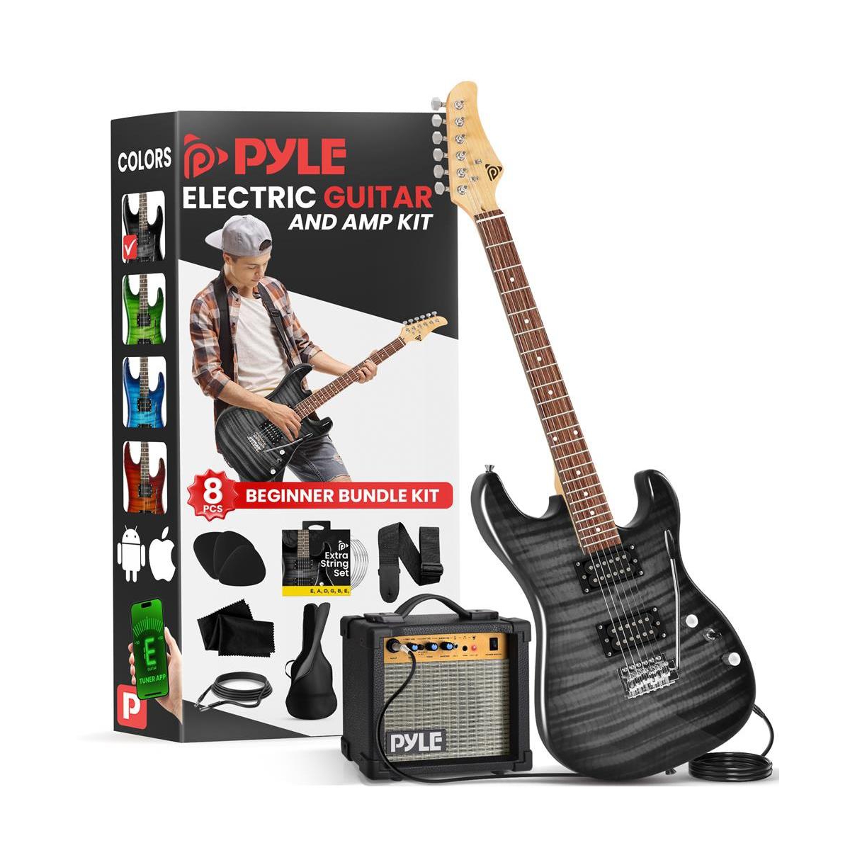 Pyle 39.4" Electric Guitar Kit with Amplifier, Digital Tuner & Accessories - PEGKT99BK