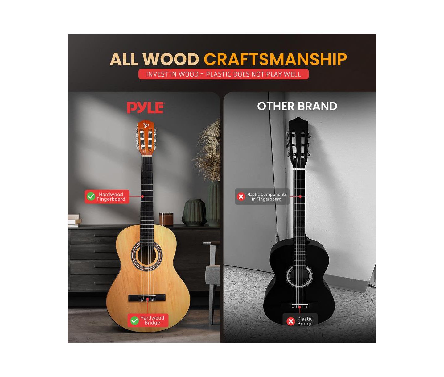 Детские игрушки Pyle 30" 6-String Classical Acoustic Guitar for Beginners & Adults with Accessory Kit, Natural Finish, цвет: Светлый коричневый — фото 5
