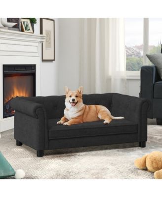 Modern Pet Sofa Linen Fabric Dog Bed for Small Medium Dogs Cats, Elevated Pet Furniture