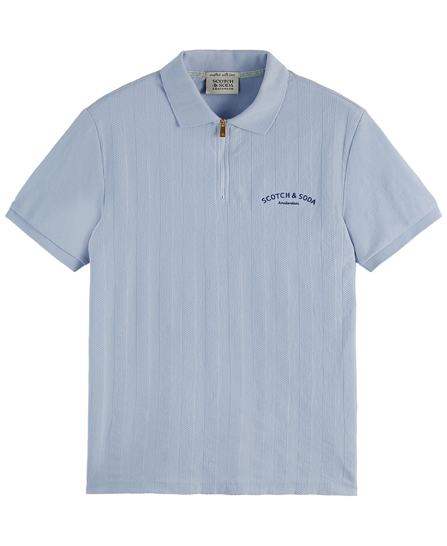 Мужское поло SCOTCH & SODA Popcorn Textured Quarter-Zip Short-Sleeve Polo Shirt, цвет: Синий, вариант 1 — фото 1