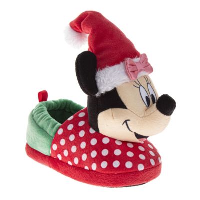 Minnie Mouse Girls' Christmas Slippers Cozy, Plush, and Festive Santa House Shoes (Toddler Sizes 5-10 / Little Kid Sizes 11-12)