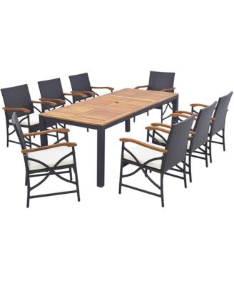 Set of 9 Outdoor Dining Table with Acacia Wood Table and Cushions 1.9'' Umbrella Hole