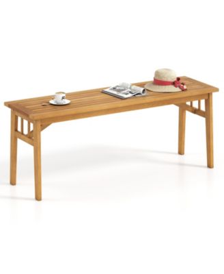 Acacia Wood Outdoor Bench 48'' Long Backless Wooden Picnic Bench w/ Slatted Seat