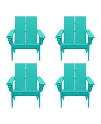 Outdoor HDPE Modern Adirondack Chair with Cup Holder (Set of 4)