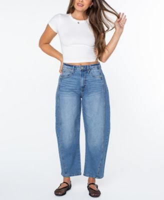 Juniors' High-Rise Barrel-Leg Jeans
