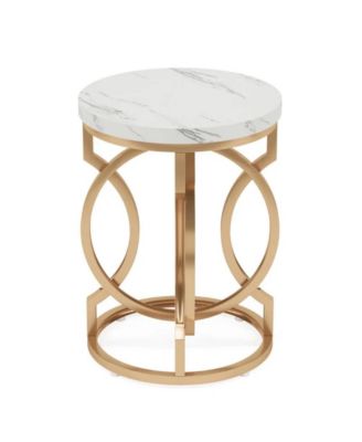 Round Bedside Table with Stylish Faux Marble Surface