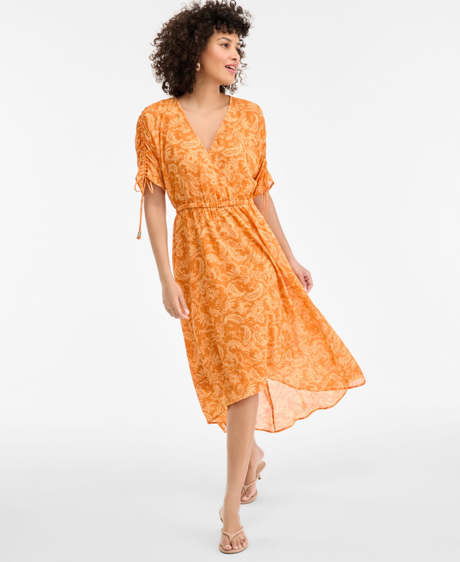Women's Short-Sleeve Printed Faux Wrap Dress