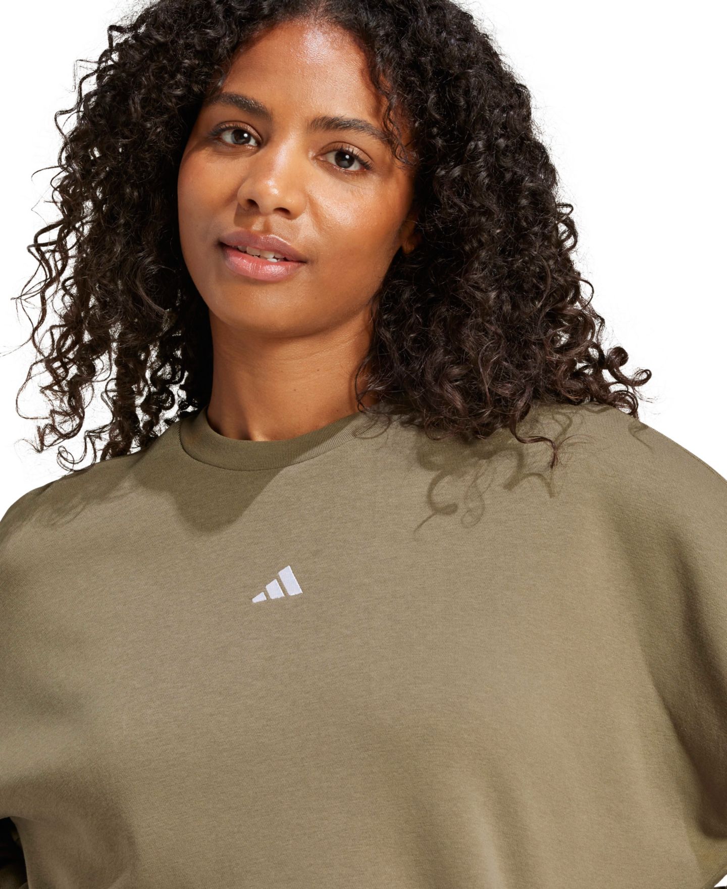 Женские толстовки adidas Crewneck, цвет: Оливковый / Белый — фото 3