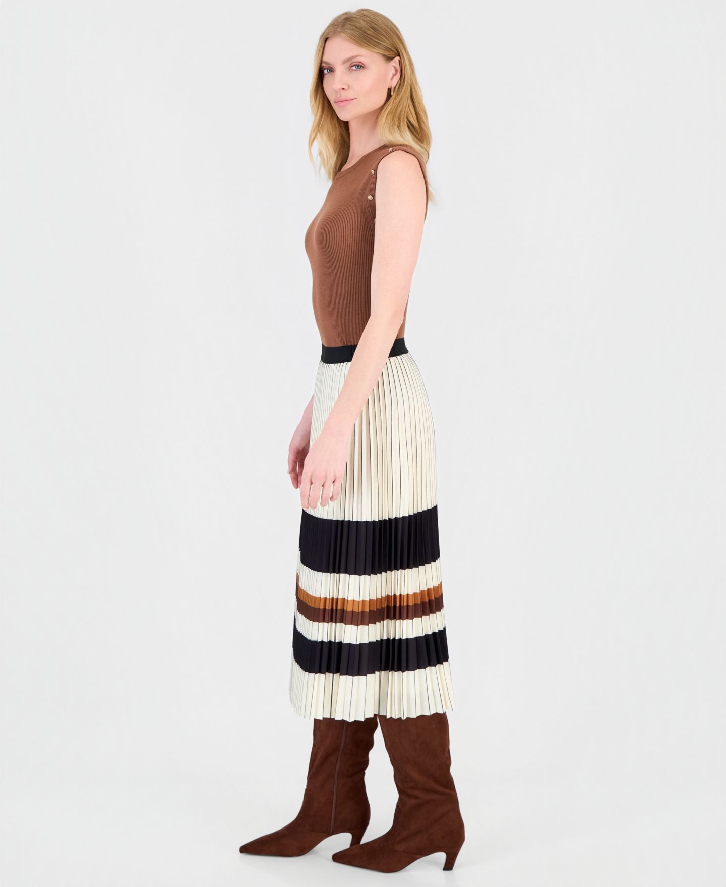 Женская юбка T Tahari Pleated Pull-On Midi, цвет: Нейтральный — фото 3