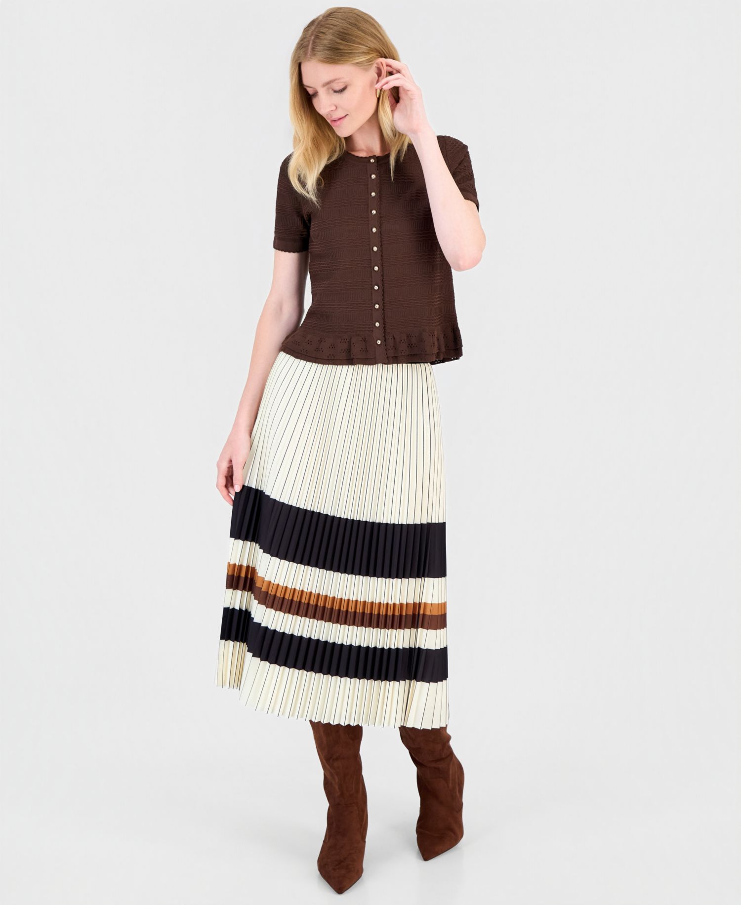 Women's Textured Ruffled-Hem Cardigan