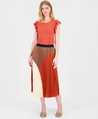 Women's Pleated Pull-On Midi Flare Skirt