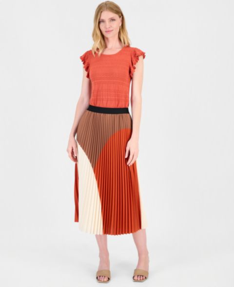 Женская юбка T Tahari Pleated Pull-On Midi Flare, цвет: Разноцветный