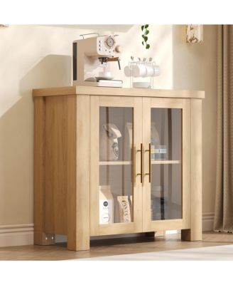 Wooden Sideboard Credenza, Buffet Cabinet with Tempered Glass Doors for Living Room, Dining Room and Kitchen Storage