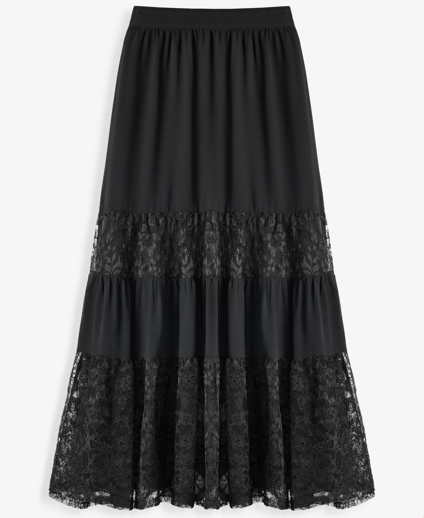Женская юбка I.N.C. International Concepts Lace-Trim Tiered Midi, цвет: Глубокий чёрный — фото 6