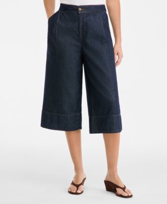 Women's Cropped Denim Wide-Leg Pants