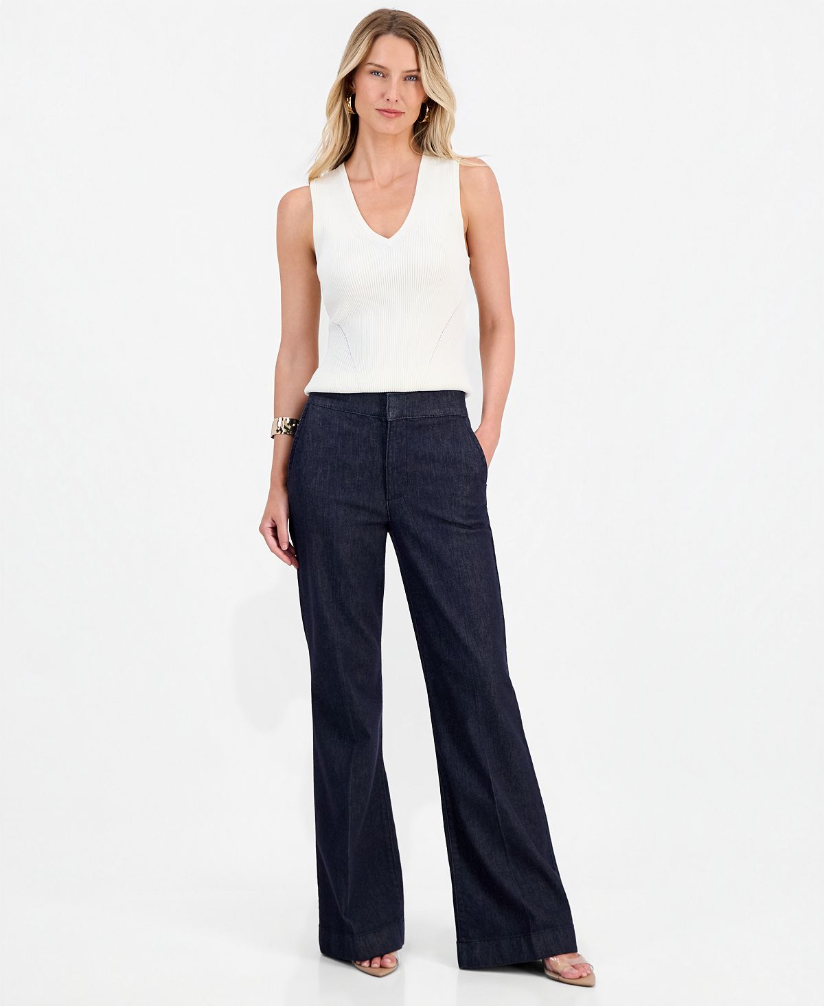 I.N.C. International Concepts Women's Wide Leg Flare Trouser Jeans, Macy's Exclusive view 3 — MAYCSS fashion products