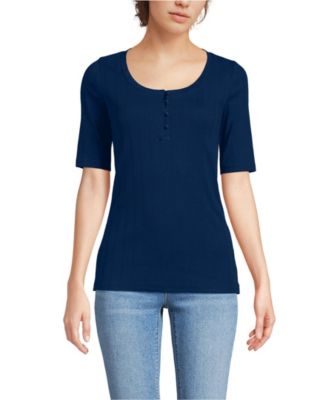 Women's Elbow Sleeve Variegated Micro Rib Scoop Neck Henley