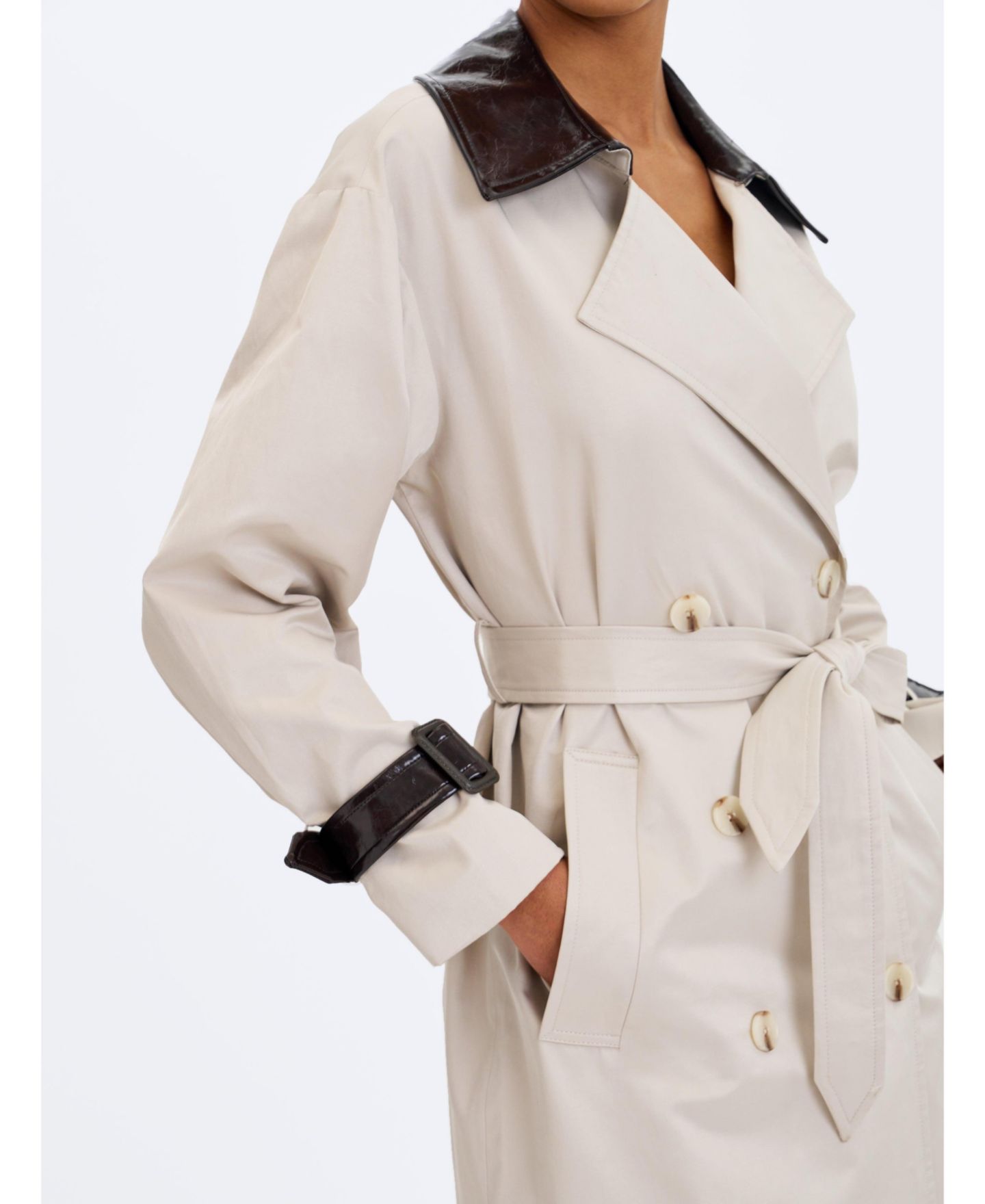 Женское пальто Miss Circle Umber Oyster Double-Breasted Lapel Trench, цвет: Бежевый — фото 7