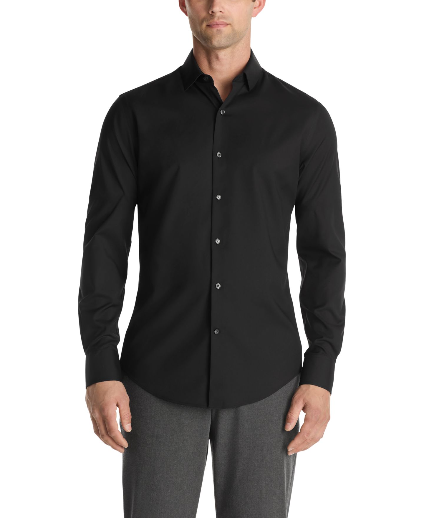 Мужская рубашка Tommy Hilfiger Solid Spread Collar Dress Shirt, цвет: Чёрный — фото 1